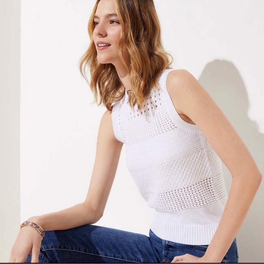 NWT Loft White Mixed Stitch Sweater Tank Size XS Summer Beachy neutral trendy